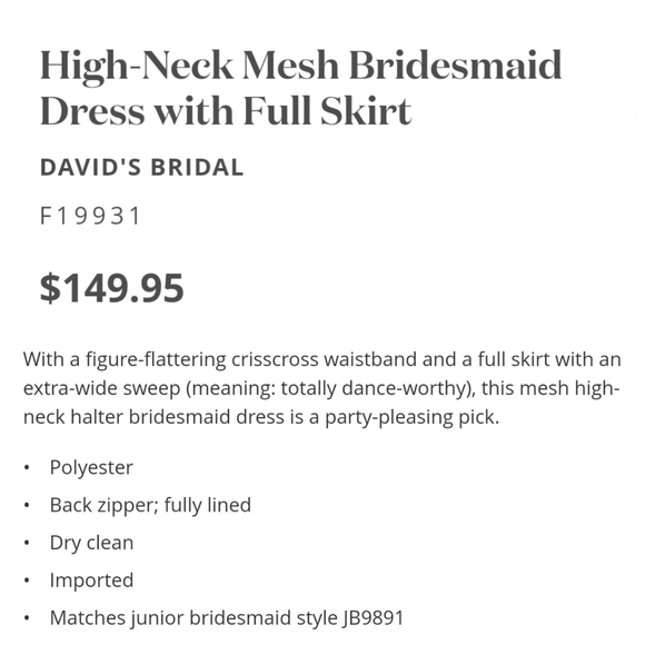 David's Bridal High Neck Mesh Halter Long Dress - Picture 10 of 10